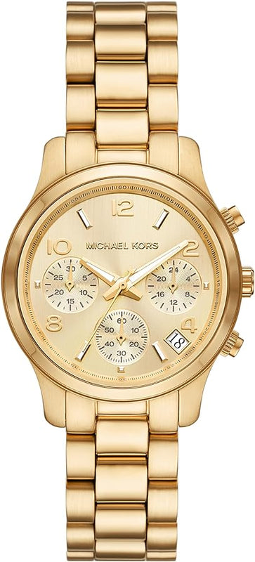  Shop Authentic Michael Kors Runway Chronograph Gold Dial Gold Steel Strap Watch For Women - MK7326 - Luxxuri