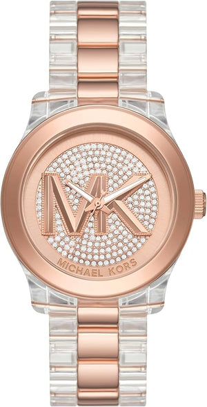  Shop Authentic Michael Kors Runway Analog Crystals Rose Gold Dial Two Tone Steel Strap Watch for Women - MK7355 - Luxxuri