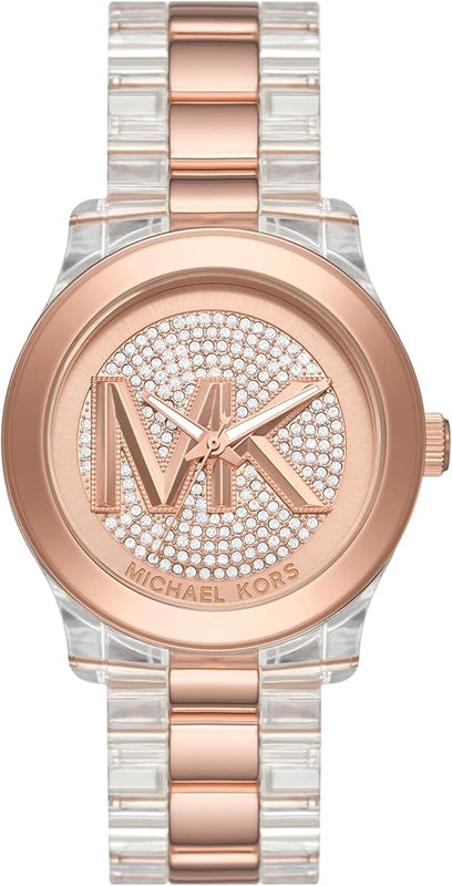  Shop Authentic Michael Kors Runway Analog Crystals Rose Gold Dial Two Tone Steel Strap Watch for Women - MK7355 - Luxxuri