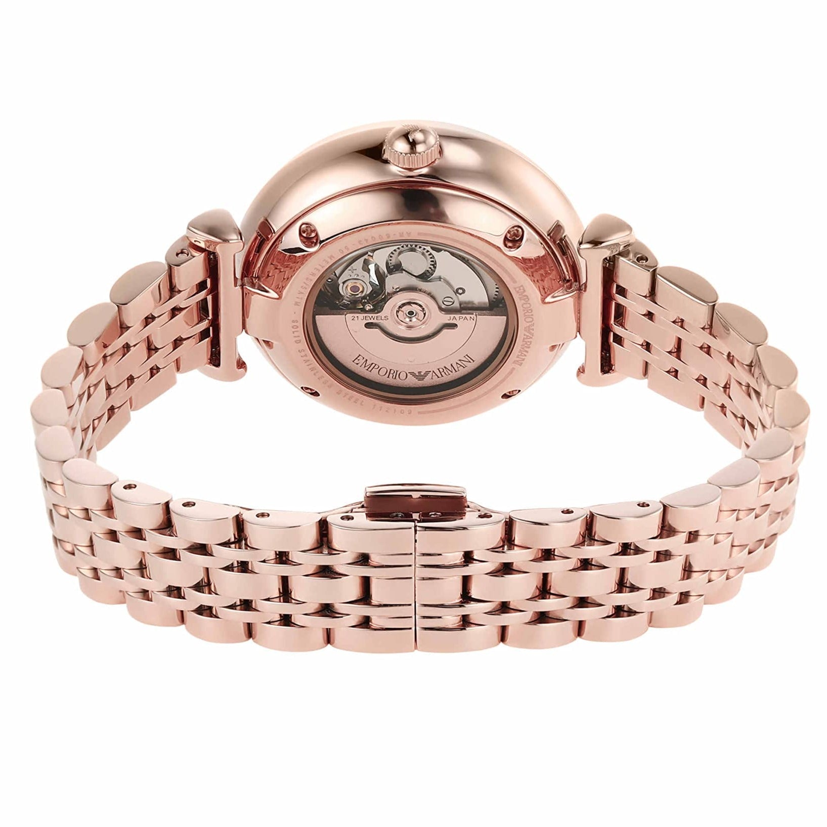  Shop Authentic Emporio Armani Meccanico Crystals Black Dial Rose Gold Steel Strap Watch For Women - AR60043 - Luxxuri