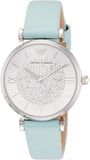  Shop Authentic Emporio Armani Gianni T Bar Analog Crystals Silver Dial Blue Leather Strap Watch For Women - AR11443 - Luxxuri