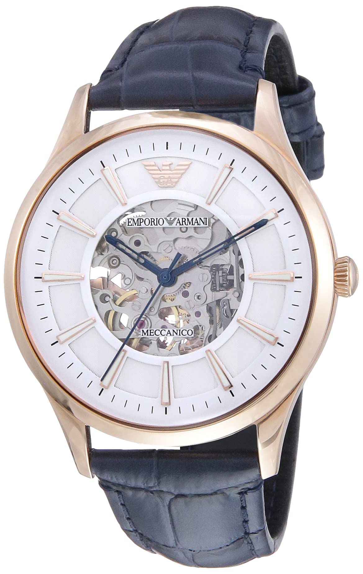  Shop Authentic Emporio Armani Meccanico Automatic White Dial Blue Leather Strap Watch For Men - AR1947 - Luxxuri