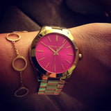  Shop Authentic Michael Kors Slim Runway Pink Dial Rose Gold Steel Strap Watch for Women - MK3264 - Luxxuri