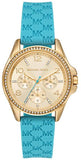  Shop Authentic Michael Kors Mini Pilot Quartz Gold Dial Blue Silicone Strap Watch For Women - MK7374 - Luxxuri