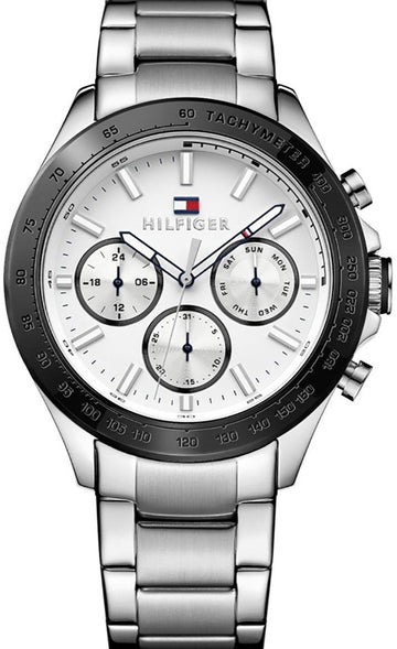  Shop Authentic Tommy Hilfiger Hudson Chronograph White Dial Silver Steel Strap Watch For Men - 1791227 - Luxxuri