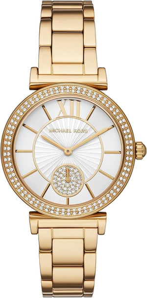  Shop Authentic Michael Kors Abbey Three-Hand Analog White Dial Gold Steel Strap Watch for Women - MK4615 - Luxxuri