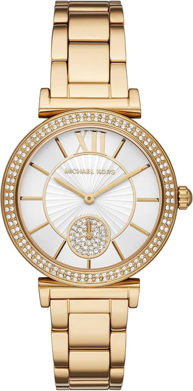  Shop Authentic Michael Kors Abbey Three-Hand Analog White Dial Gold Steel Strap Watch for Women - MK4615 - Luxxuri