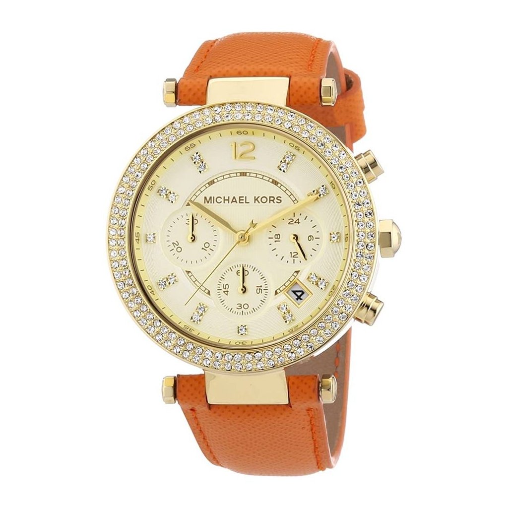  Shop Authentic Michael Kors Parker Champagne Dial Orange Leather Strap Watch for Women - MK2279 - Luxxuri