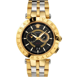  Shop Authentic Versace V-Race Quartz Black Dial Gold Steel Strap Watch For Men - VEBV00519 - Luxxuri
