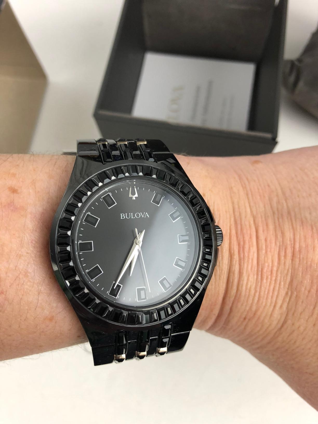  Shop Authentic Bulova Crystal Collection Phantom Black Dial Black Steel Strap Watch for Men - 98A240 - Luxxuri