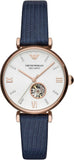  Shop Authentic Emporio Armani Gianni T-Bar Analog Silver Dial Blue Leather Strap Watch For Women - AR60020 - Luxxuri