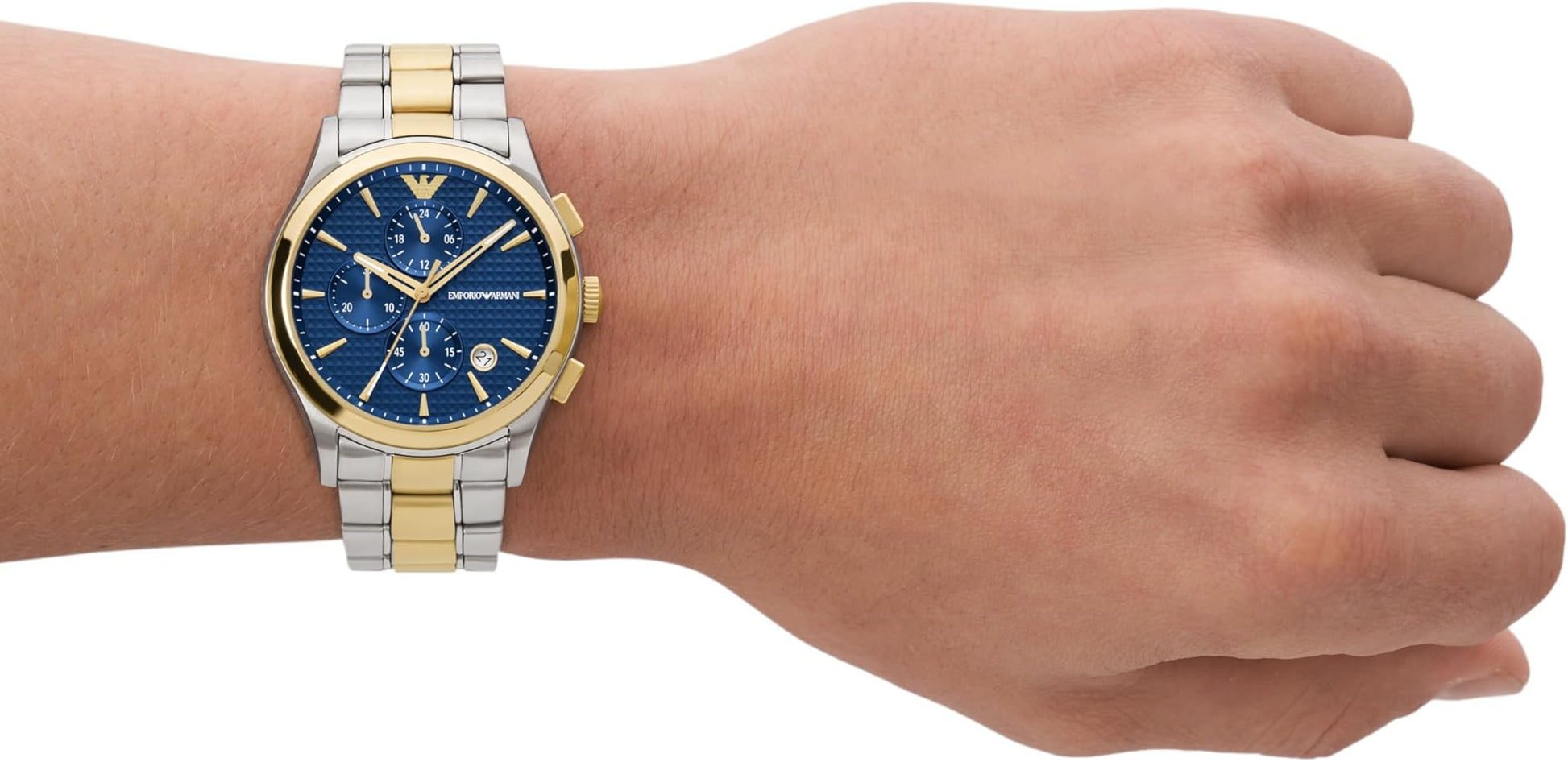  Shop Authentic Emporio Armani Paolo Chronograph Blue Dial Two Tone Steel Strap Watch For Men - AR11579 - Luxxuri