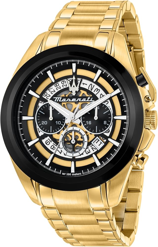  Shop Authentic Maserati Traguardo Skeleton Black Dial Gold Steel Strap Watch For Men - R8873612058 - Luxxuri