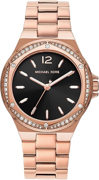  Shop Authentic Michael Kors Lennox Three-Hand Black Dial Rose Gold Steel Strap Watch For Women - MK7233 - Luxxuri