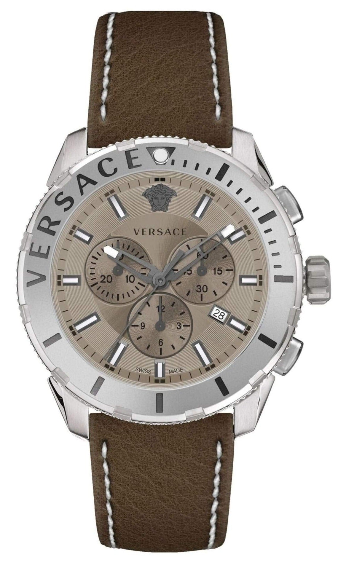  Shop Authentic Versace Casual Chronograph Grey Dial Brown Leather Strap Watch for Men - VERG001-18 - Luxxuri
