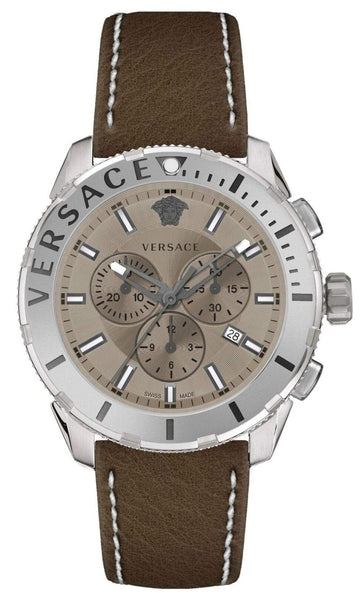  Shop Authentic Versace Casual Chronograph Grey Dial Brown Leather Strap Watch for Men - VERG001-18 - Luxxuri