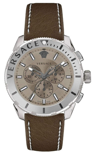  Shop Authentic Versace Casual Chronograph Grey Dial Brown Leather Strap Watch for Men - VERG001-18 - Luxxuri