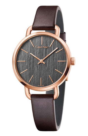  Shop Authentic Calvin Klein Even Grey Dial Brown Leather Strap Watch for Women - K7B236G3 - Luxxuri