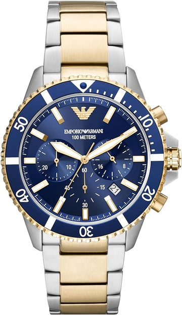  Shop Authentic Emporio Armani Mario Chronograph Blue Dial Two Tone Steel Strap Watch For Men - AR11362 - Luxxuri
