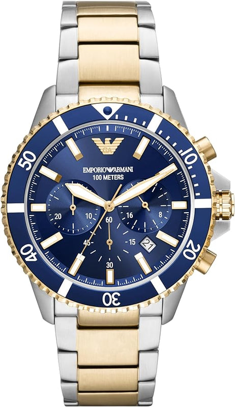  Shop Authentic Emporio Armani Mario Chronograph Blue Dial Two Tone Steel Strap Watch For Men - AR11362 - Luxxuri