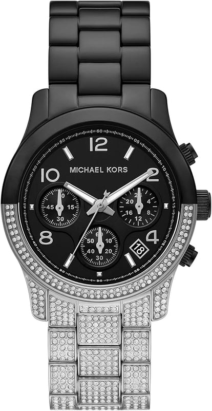  Shop Authentic Michael Kors Runway Pavé Black Dial Two Tone Steel Strap Watch for Women - MK7433 - Luxxuri