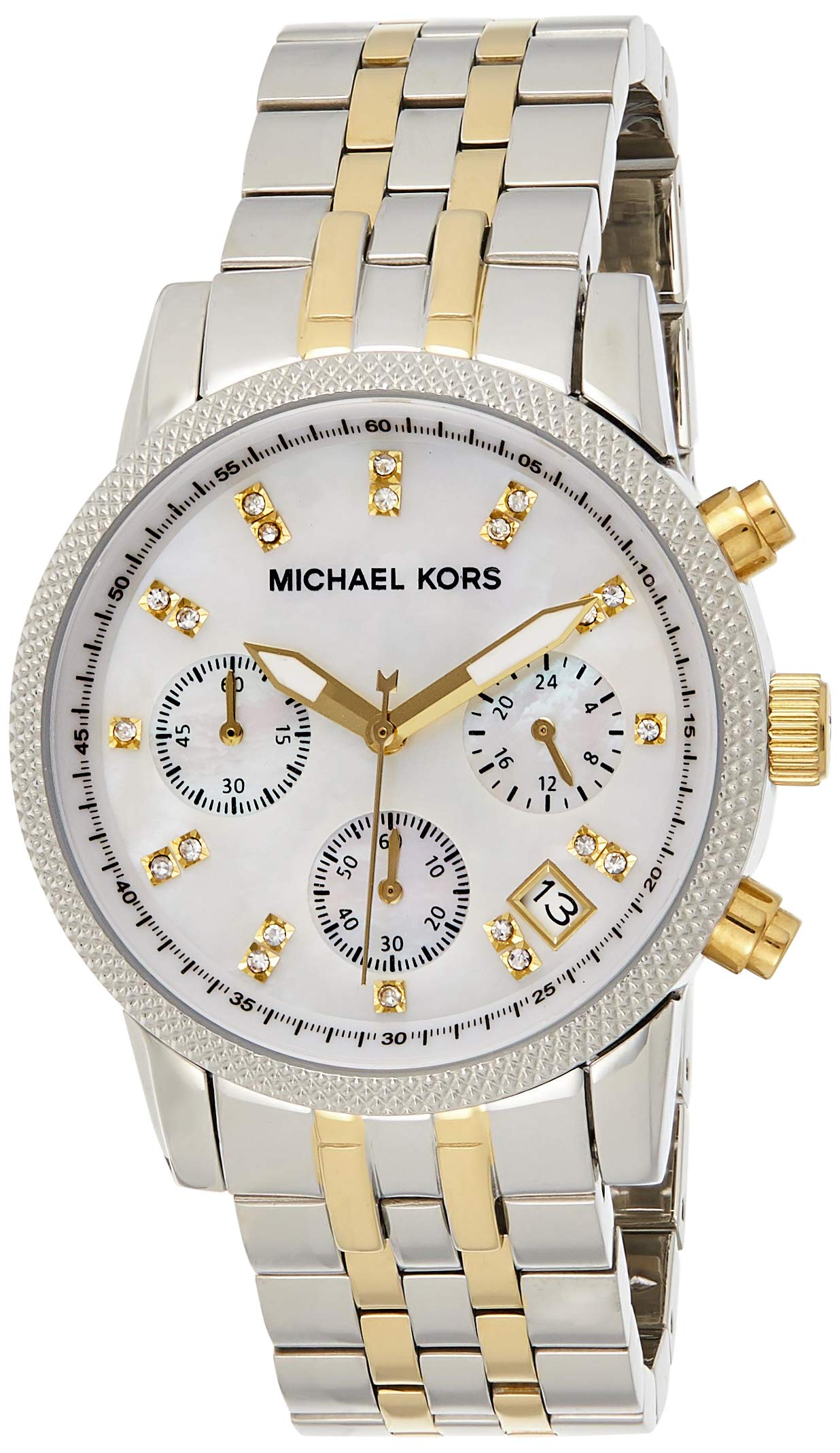  Shop Authentic Michael Kors Ritz Chronograph White Dial Two Tone Steel Strap Watch for Women - MK5057 - Luxxuri