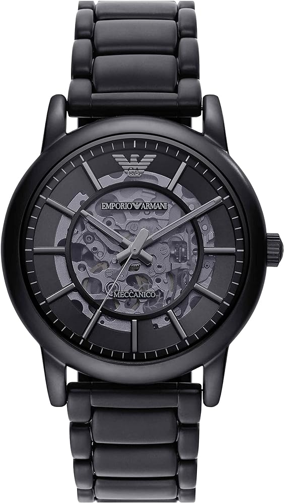  Shop Authentic Emporio Armani Meccanico Skeleton Black Dial Black Steel Strap Watch For Men - AR60045 - Luxxuri
