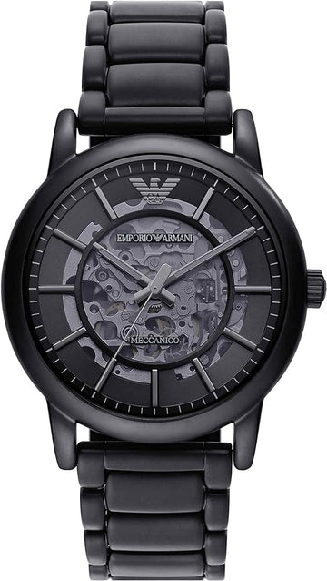  Shop Authentic Emporio Armani Meccanico Skeleton Black Dial Black Steel Strap Watch For Men - AR60045 - Luxxuri