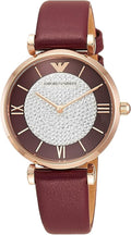  Shop Authentic Emporio Armani Gianni T Bar Crystals Maroon Dial Maroon Leather Strap Watch for Women - AR11487 - Luxxuri