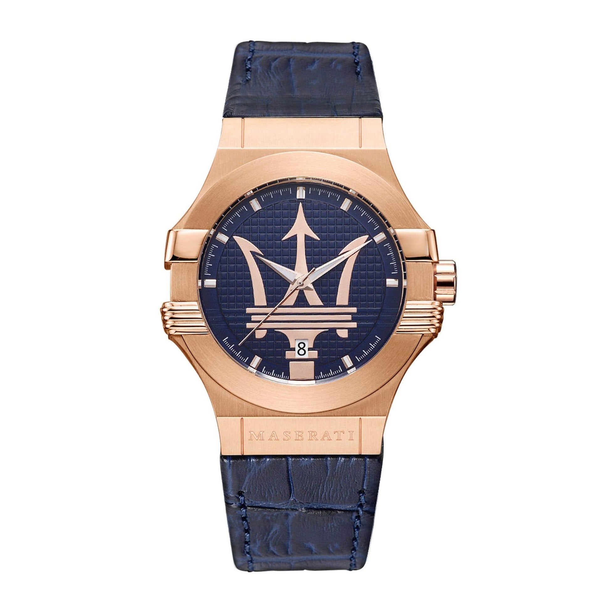  Shop Authentic Maserati Potenza 42mm Rose Gold & Blue Dial Blue Leather Strap Watch For Men - R8851108027 - Luxxuri