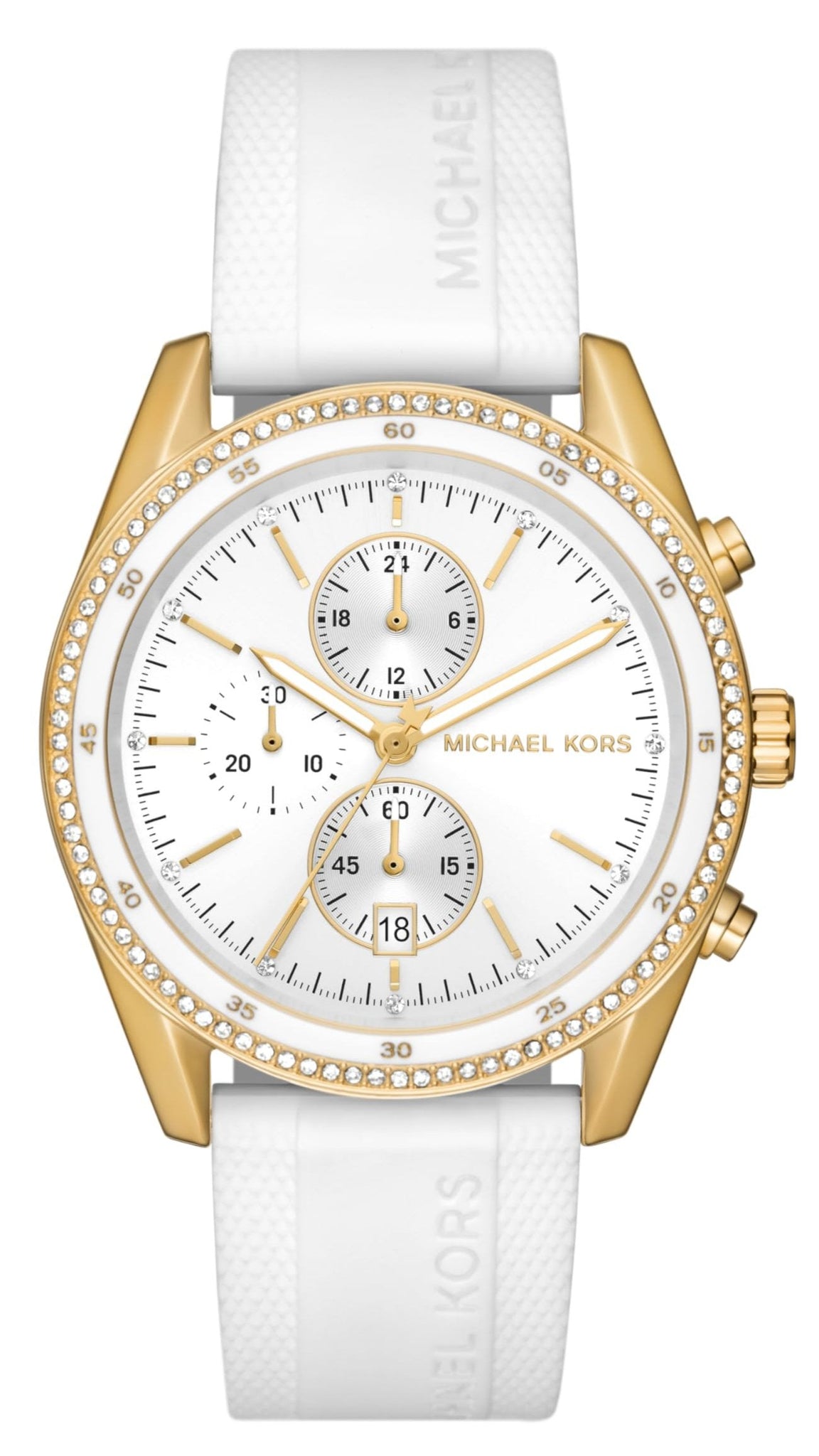  Shop Authentic Michael Kors Hadyn Chronograph White Dial White Rubber Strap Watch for Women - MK7484 - Luxxuri