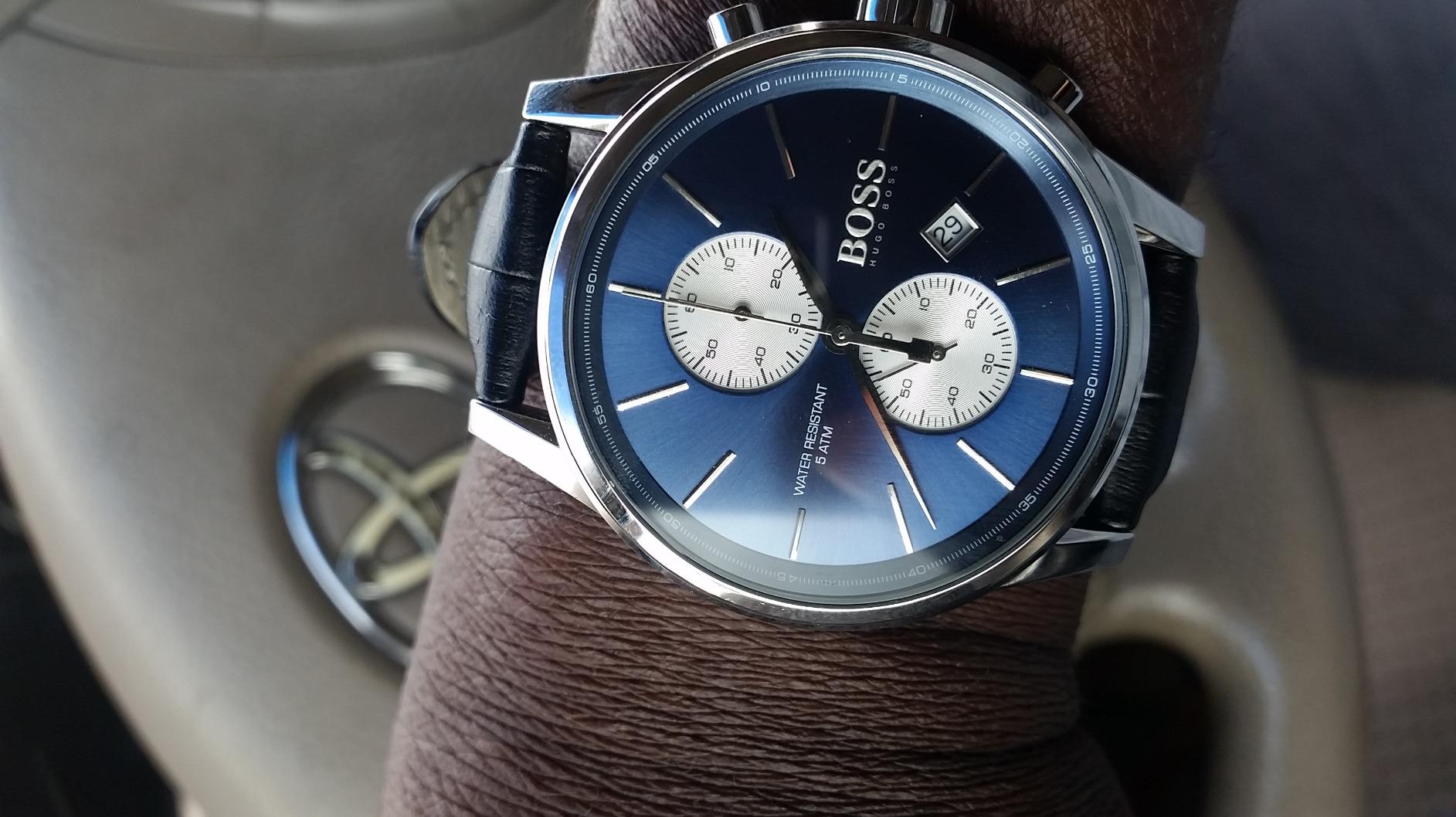  Shop Authentic Hugo Boss Jet Blue Dial Black Leather Strap Watch for Men - 1513283 - Luxxuri