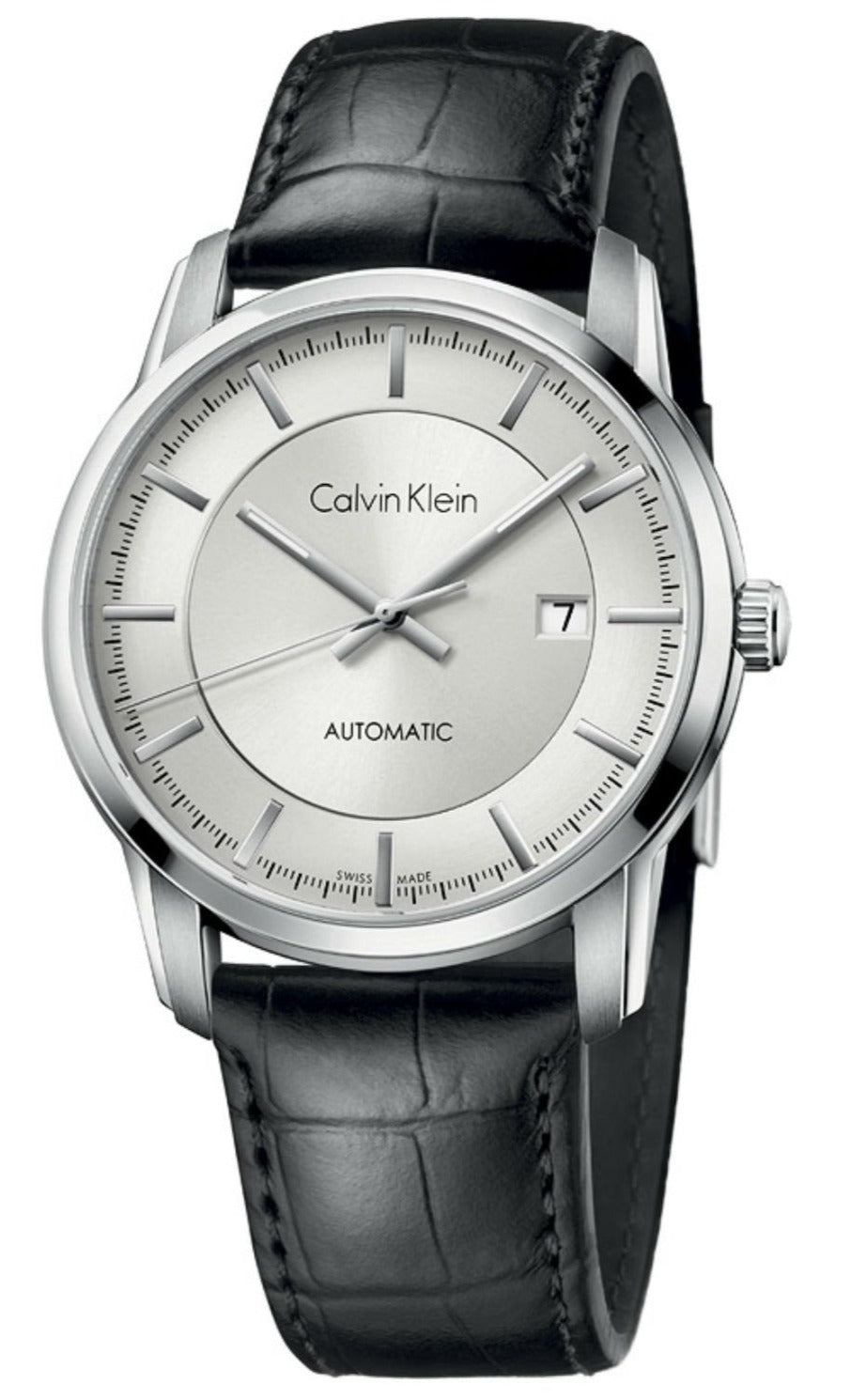  Shop Authentic Calvin Klein Infinity Silver Dial Black Leather Strap Watch for Men - K5S341C6 - Luxxuri