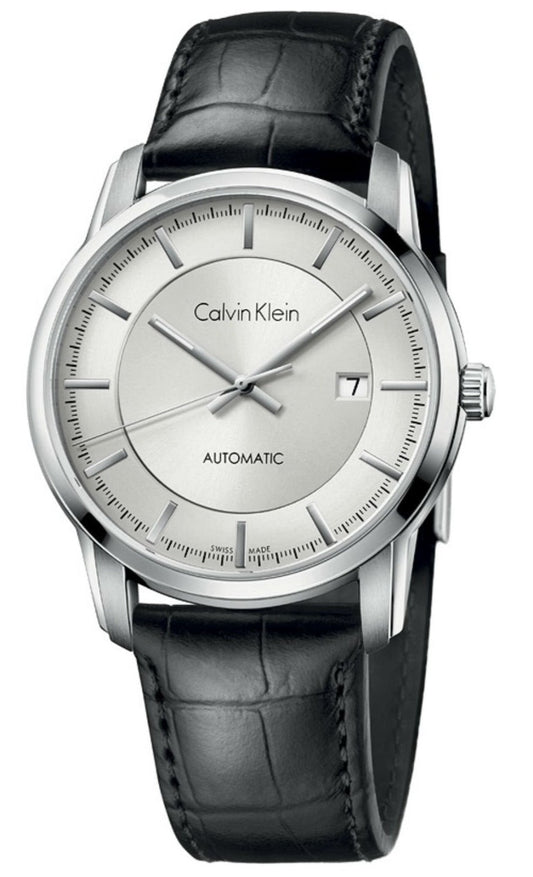  Shop Authentic Calvin Klein Infinity Silver Dial Black Leather Strap Watch for Men - K5S341C6 - Luxxuri