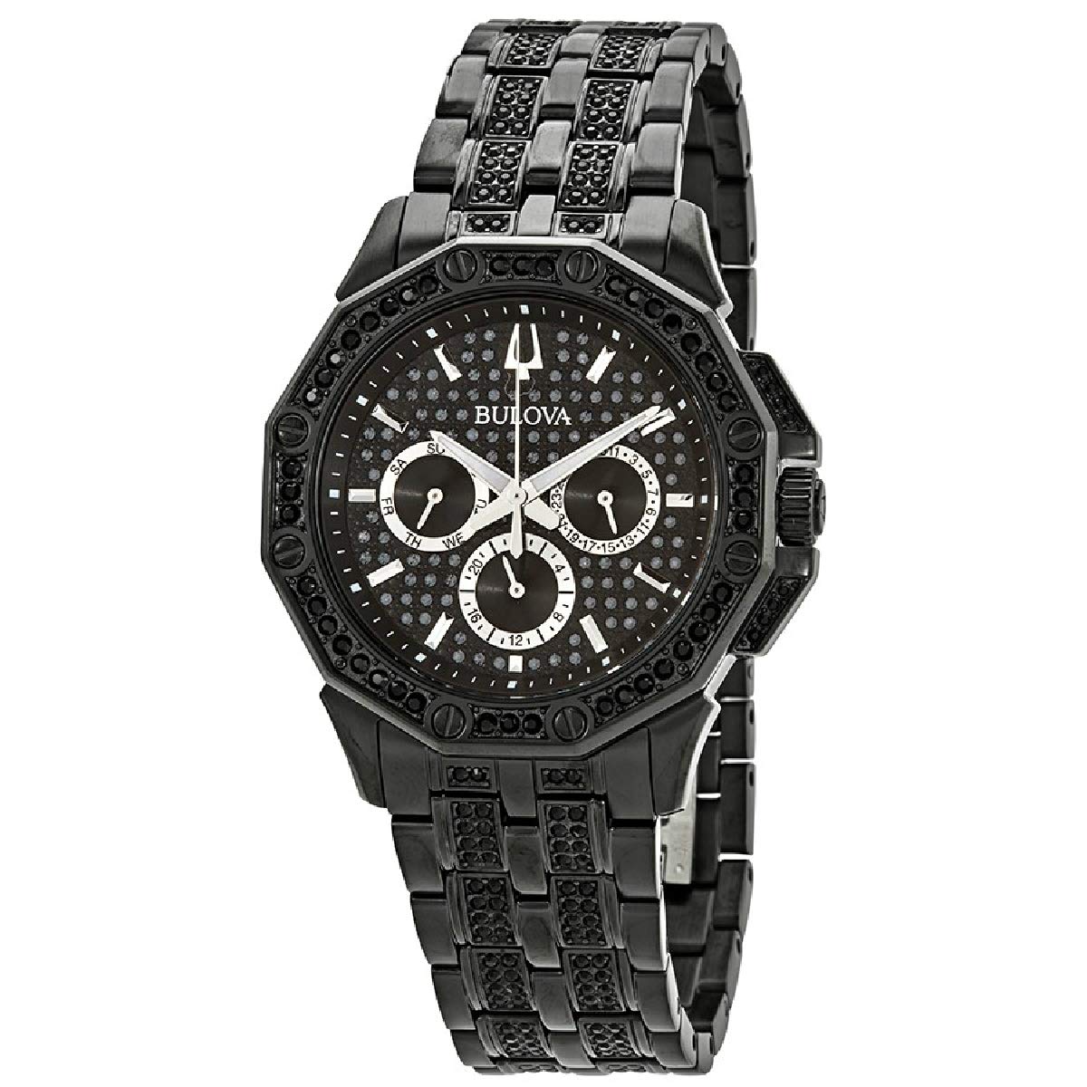  Shop Authentic Bulova Octova Chronograph Black Crystal Dial Black Steel Strap Watch for Men - 98C134 - Luxxuri