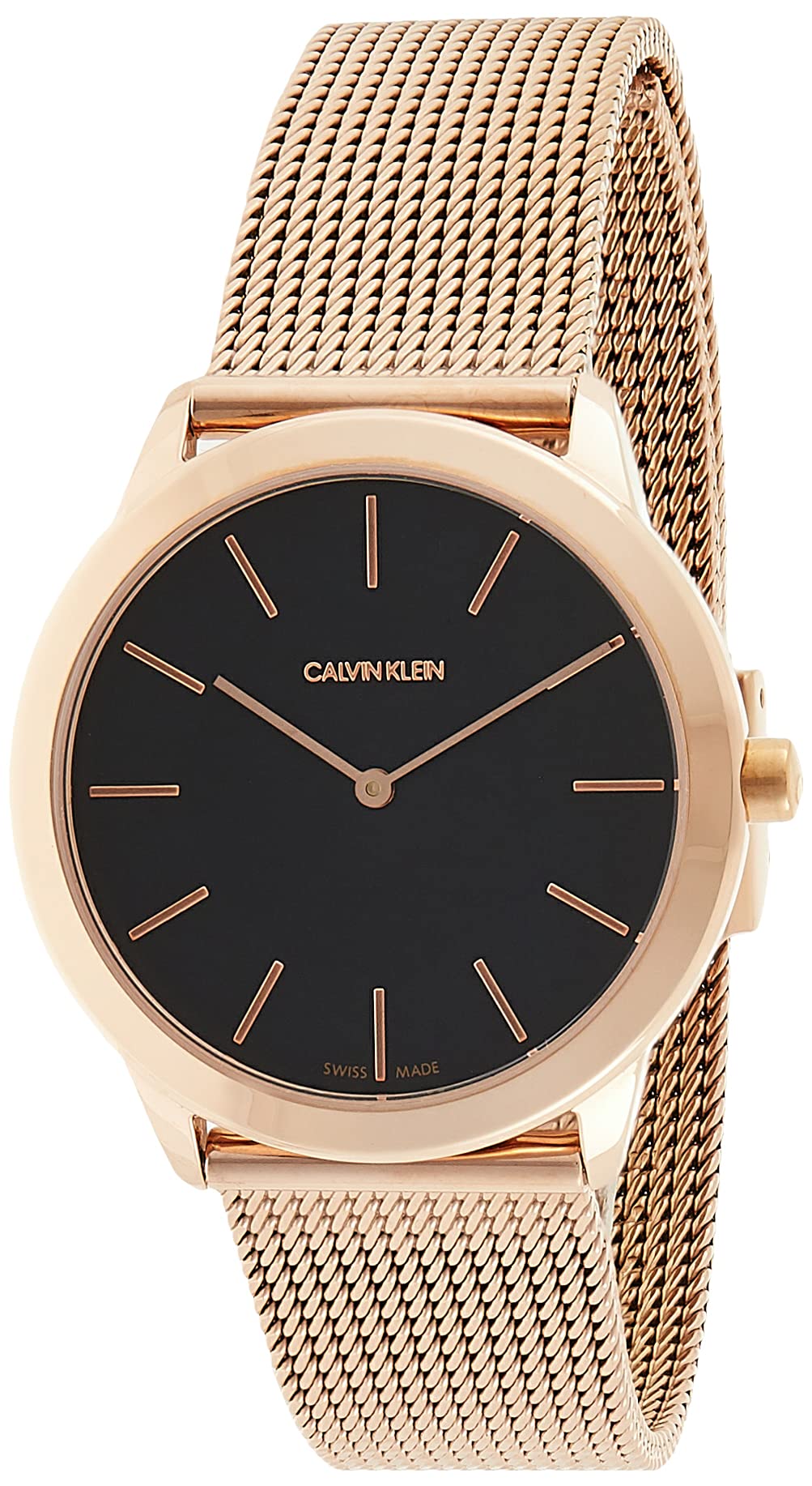  Shop Authentic Calvin Klein Minimal Black Dial Rose Gold Mesh Bracelet Watch for Women - K3M2262Y - Luxxuri