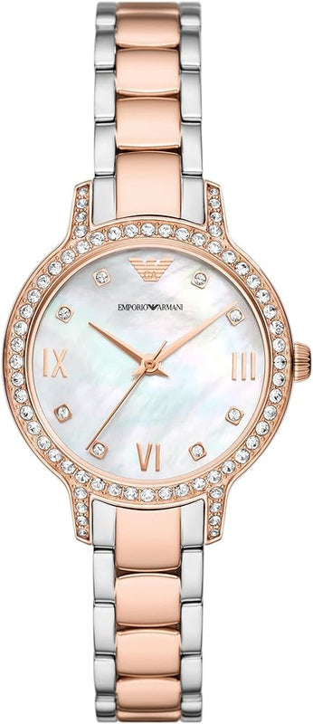  Shop Authentic Emporio Armani Cleo Mother of Pearl Dial Two Tone Steel Strap Watch For Women - AR11499 - Luxxuri