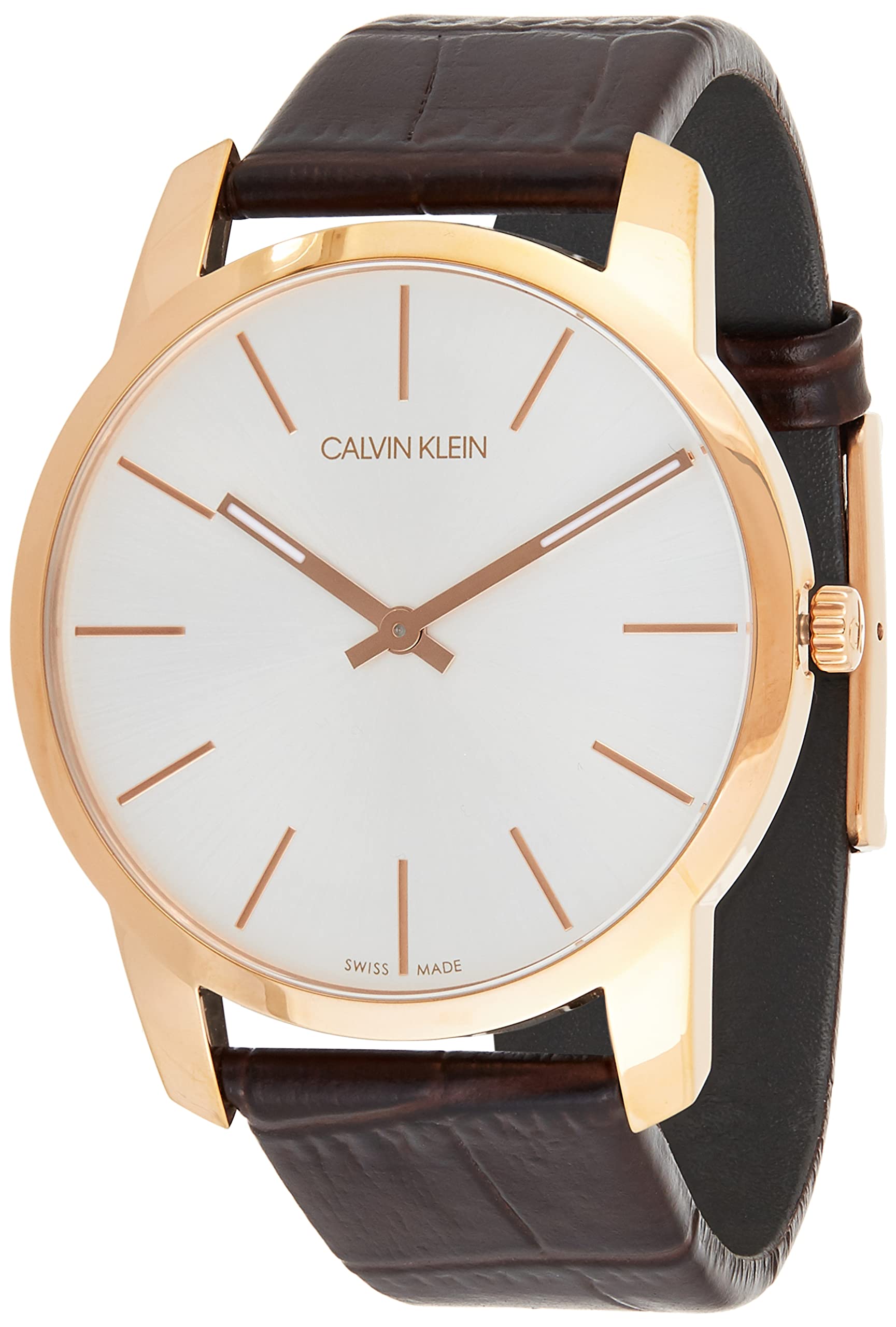  Shop Authentic Calvin Klein City Silver Dial Brown Leather Strap Watch For Men - K2G21629 - Luxxuri