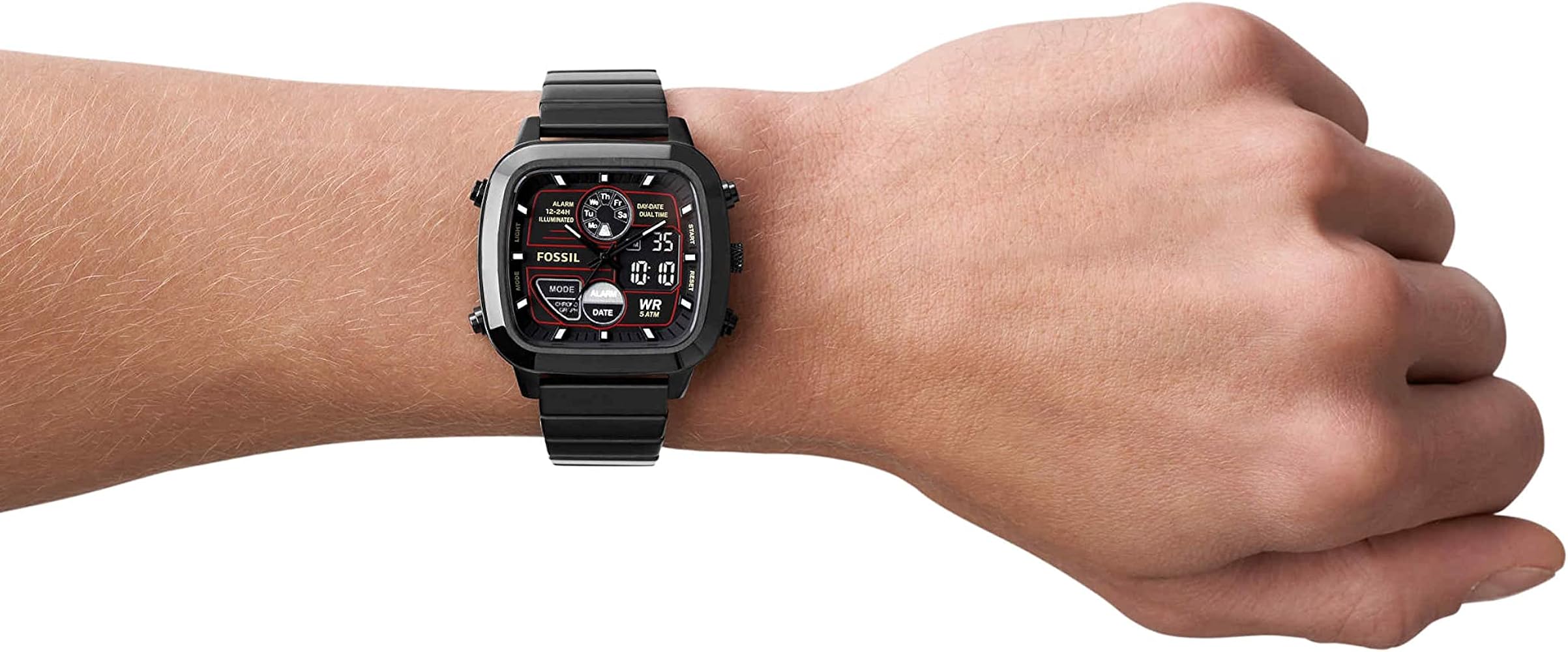 Fossil Retro Analog-Digital Black Dial Black Steel Strap Watch for Men - FS5891