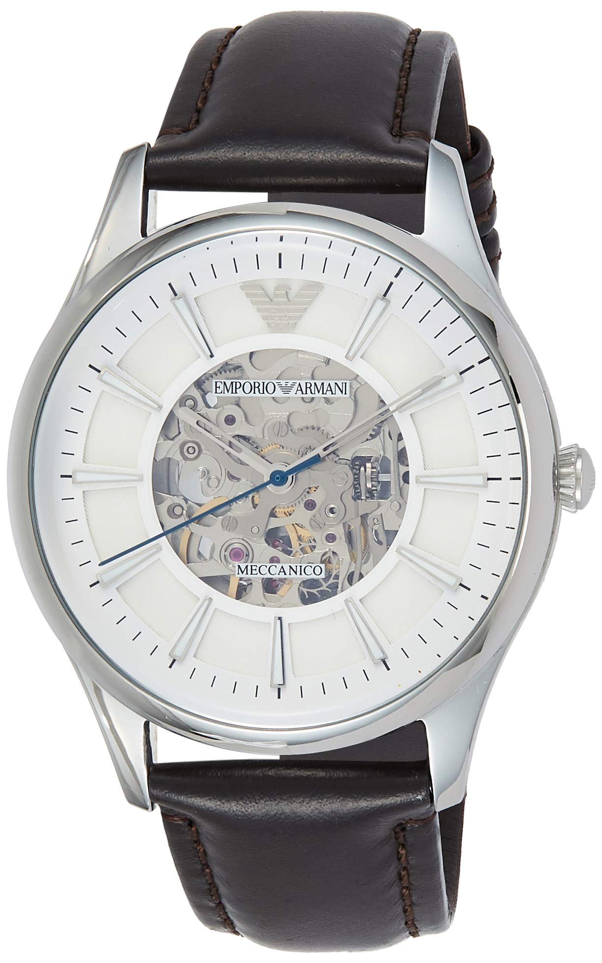 Emporio Armani Meccanico White Dial Brown Leather Strap Watch For Men - AR1946