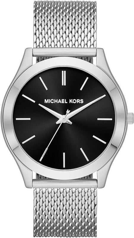  Shop Authentic Michael Kors Slim Runway Analog Black Dial Silver Mesh Bracelet Watch For Men - MK8606 - Luxxuri