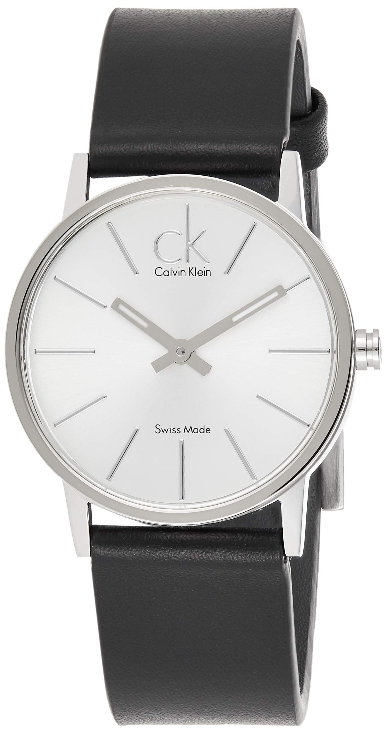  Shop Authentic Calvin Klein Post Minimal Silver Dial Black Leather Strap Watch for Men - K7622185 - Luxxuri