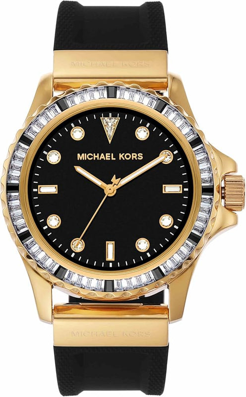  Shop Authentic Michael Kors Everest Three-Hand Crystals Black Dial Black Rubber Strap Watch for Women - MK7440 - Luxxuri