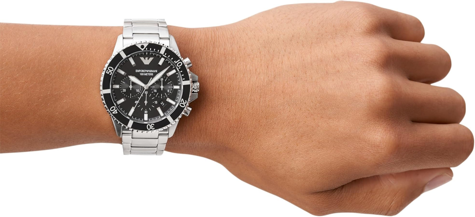  Shop Authentic Emporio Armani Diver Chronograph Quartz Black Dial Silver Steel Strap Watch For Men - AR11360 - Luxxuri