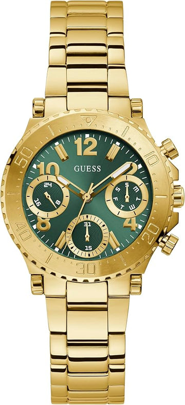  Shop Authentic Guess Cosmo Chronograph Green Dial Gold Steel Strap Watch For Women - GW0465L5 - Luxxuri