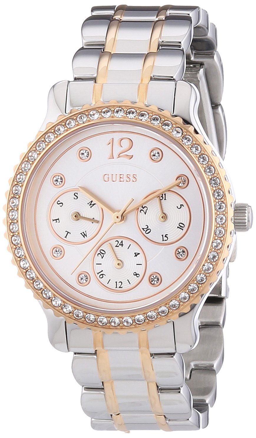  Shop Authentic Guess Enchanting Diamonds Silver Dial Two Tone Steel Strap Watch for Women - W0305L3 - Luxxuri