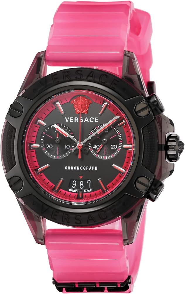  Shop Authentic Versace Icon Active Chronograph Quartz Black Dial Pink Rubber Strap Watch For Men - VEZ700221 - Luxxuri