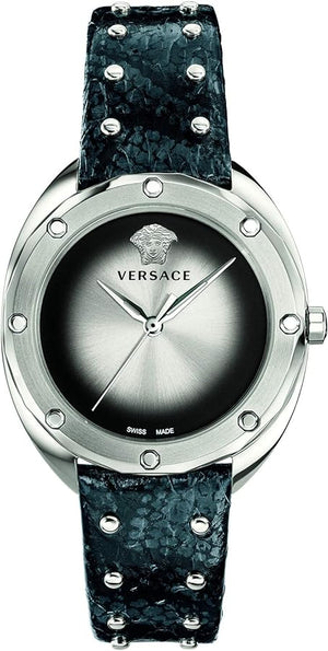  Shop Authentic Versace Shadov Quartz Silver Dial Black Snake Leather Strap Watch for Women - VEBM00118 - Luxxuri