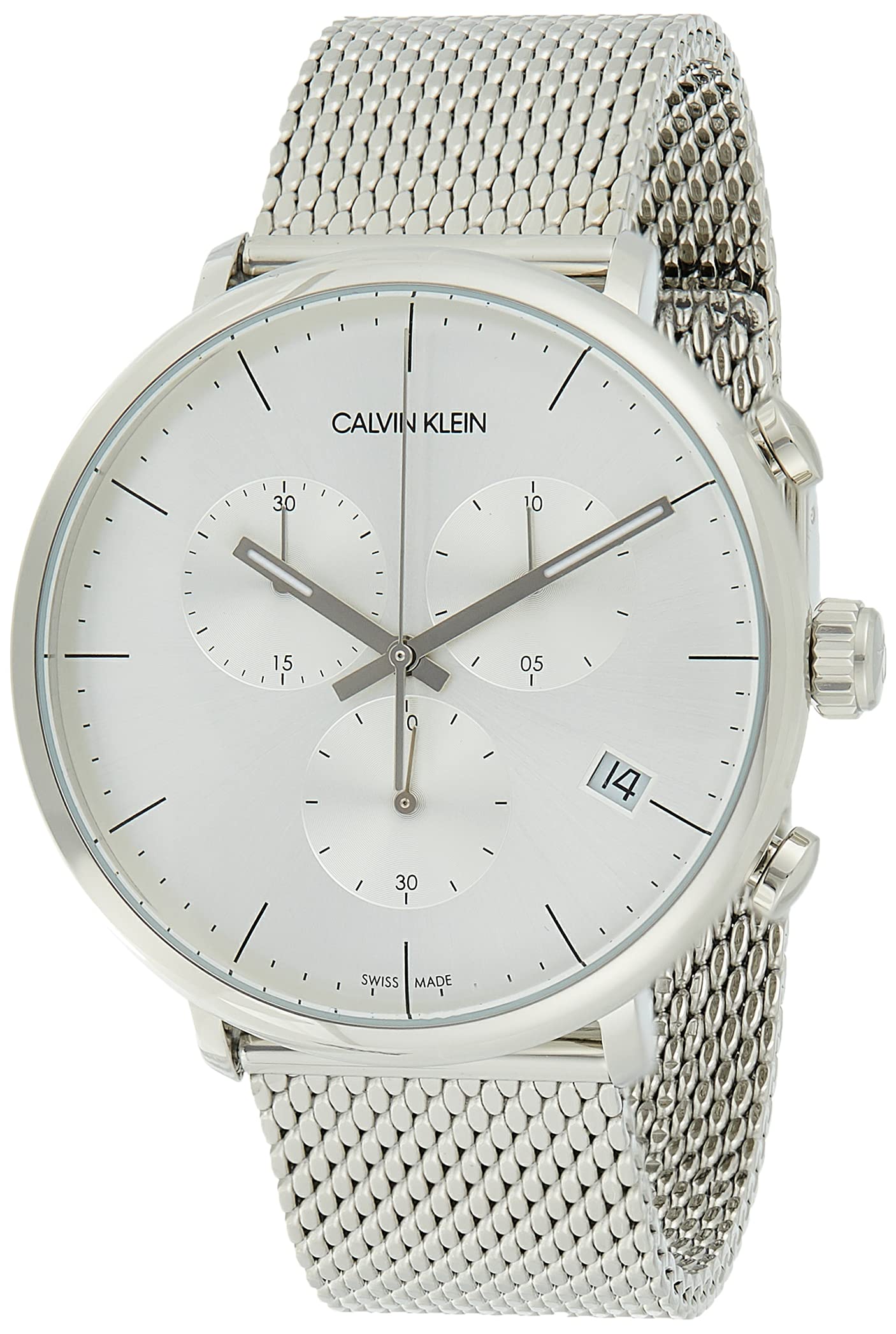  Shop Authentic Calvin Klein High Noon Silver Dial Silver Mesh Bracelet Watch for Men - K8M27126 - Luxxuri