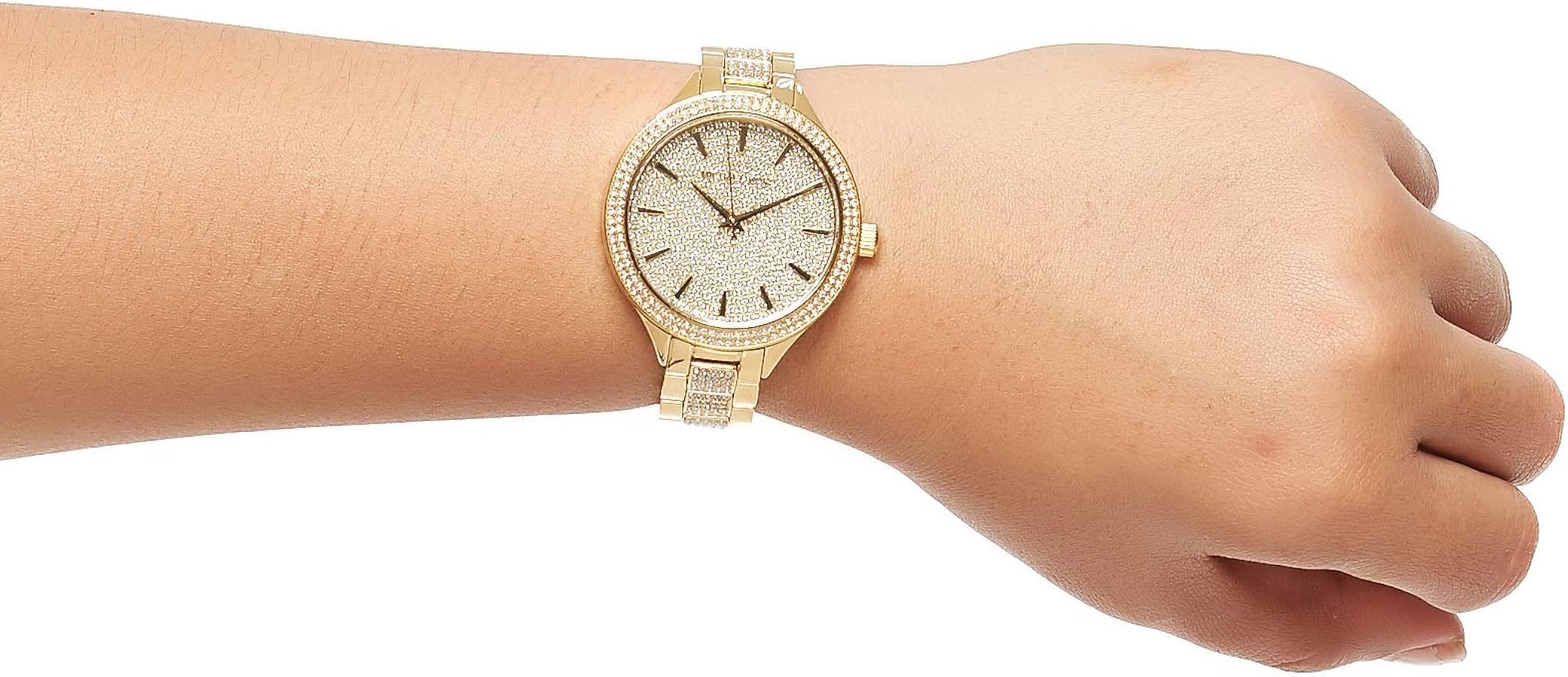 Michael Kors Slim Runway Crystals Gold Dial Gold Steel Strap Watch for Women - MK3632